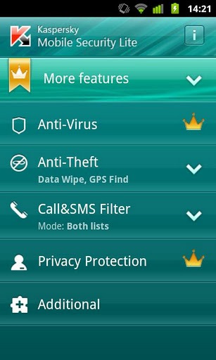  1   Kaspersky Mobile Security Lite  Android Market