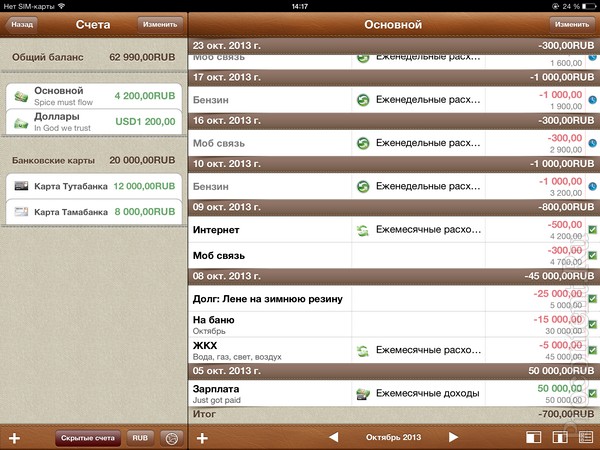 Домашняя бухгалтерия Alzex Finance для iPad и iPhone