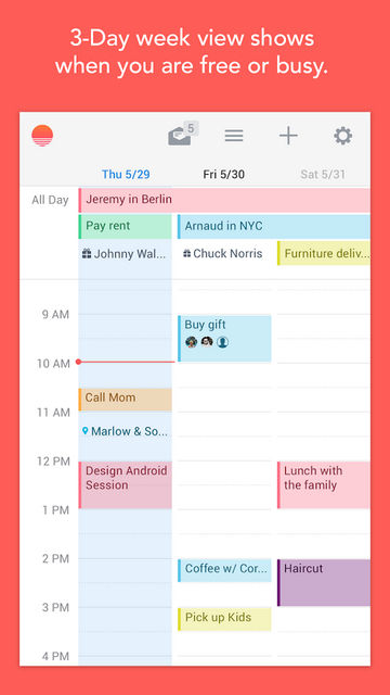Календарь Sunrise для Android: менеджер свободного времени