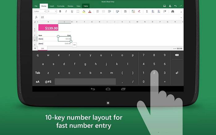 Скриншот клавиатуры для Excel на Андроид