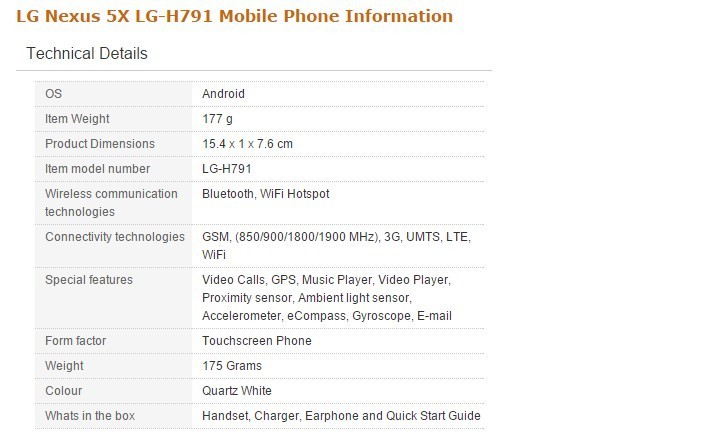 Спецификация LG Nexus 5X