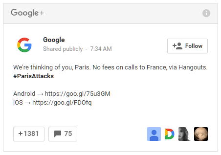 Анонс бесплатных звонков во Францию в Google Hangouts