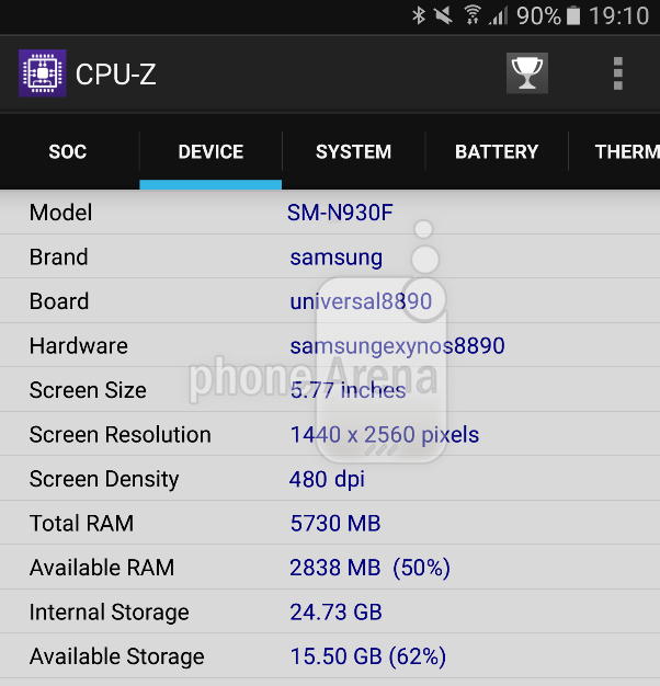  2  Galaxy Note 6:   CPU-Z    